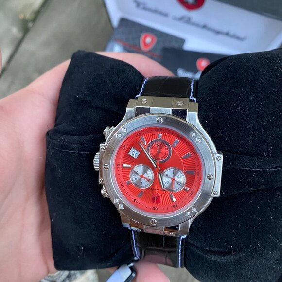 NEW Tonino Lamborghini Men's Chronograph Diamond Bezel Leather Strap Watch - Picture 14 of 16